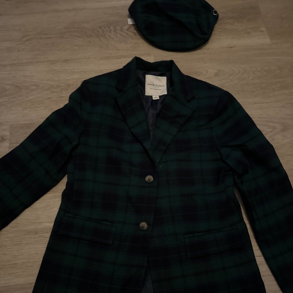 Boys size 10 blazer with paper boy hat